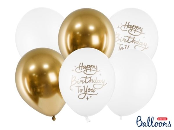 PartyDeco SB14P-305-000-6, Toy balloon, Latex, Gull, Hvit, Bursdag, Oval, 30 cm