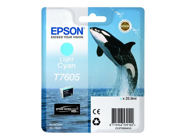 Epson T7605 - 26 ml - lys cyan - alkuperäinen - läpipainopakkaus - blækpatron - for SureColor P600, SC-P600