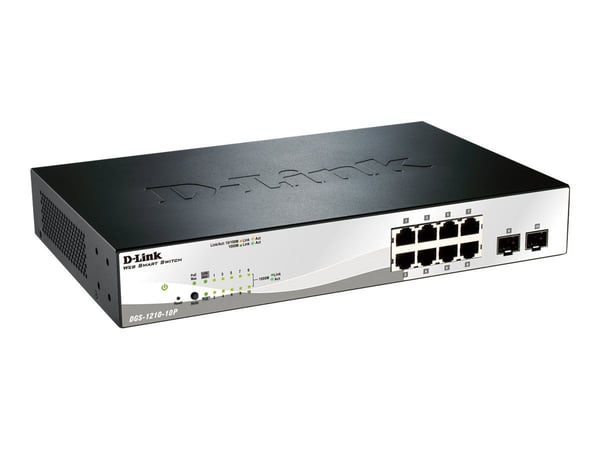 D-Link Web Smart DGS-1210-10P - Switch - Styrt - 8 x 10/100/1000 (PoE+) + 2 x Gigabit SFP - stasjonær - PoE+ (78 W)