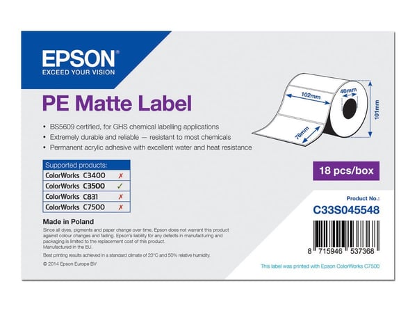 Epson Premium Matte Ticket -rulla, 102 mm x 50 m, Matta, 107 g/m², 1 kpl, 114 mm, 104 mm, 120 mm