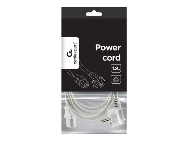 Gembird PC-186W-VDE - Strømkabel - power CEE 7/7 (hann) vinklet til power IEC 60320 C13 rett - 10 A - 1.8 m - formstøpt - hvit - Tyskland