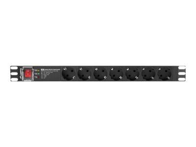 Lanberg PDU-PRO-07F-0200-BK, Kytkimellinen, 1U, Yksivaiheinen, Vaaka, Alumiini, Musta