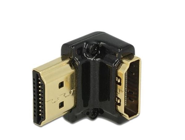 Delock - HDMI-sovitin - HDMI hun til HDMI han - sort - 90° stikforbindelse, 4K-tuki