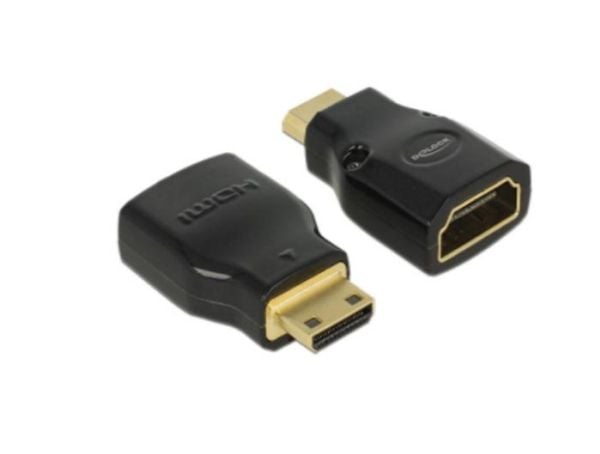 Delock Adapter High Speed HDMI with Ethernet - HDMI Mini-C male > HDMI-A female 4K - HDMI-adapter - HDMI hunn til 19 pin mini HDMI Type C hann - sv...
