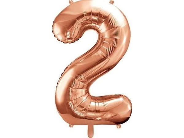 Party Deco folio ilmapallo numero "2", 86cm, ruusukultainen yleismaailmallinen