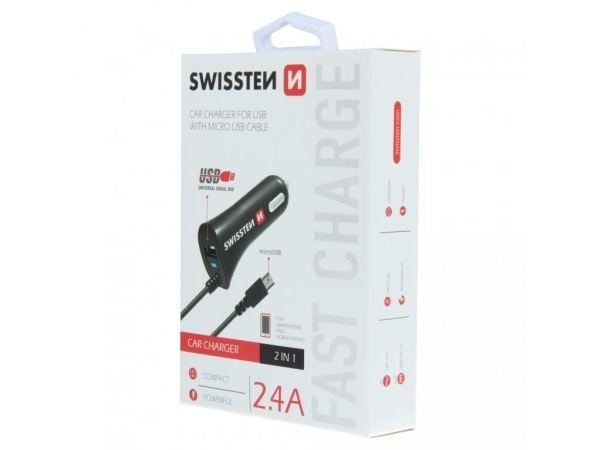 Swissten Micro-USB/USB, automaattinen, sikarin sytytin, 5 V, musta