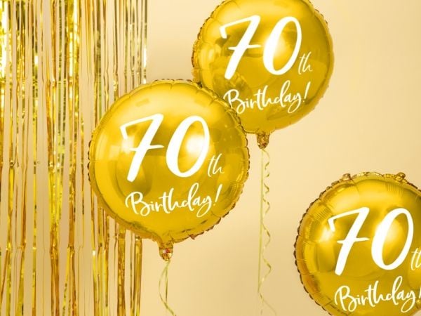 PartyDeco FB24M-70-019-KARTON, Gull, Hvit, Rund, Folie, Bursdag, Engelsk, 45 cm
