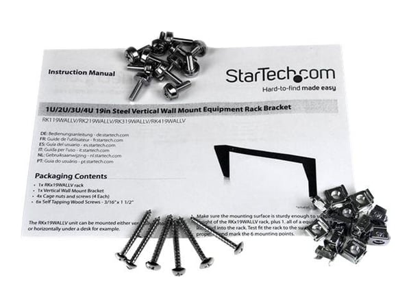 Startech 2U Vertical Wall Mount Patch Panel Bracket - Steel Rack Mount Bracket w/Hardware for 19" Network, Server and Data Equipment (RK219WALLV) -...