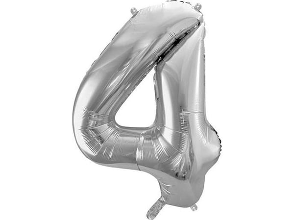 Party Deco folio ilmapallo numero "4", 86cm, hopea universaali
