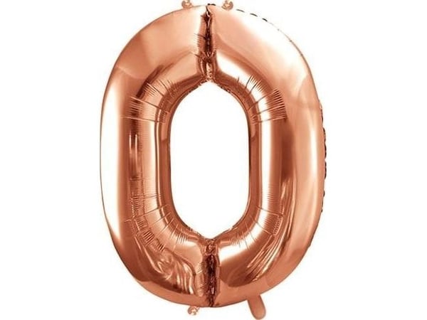 Party Deco Folieballong Nummer "0", 86cm, rosa gull, universal