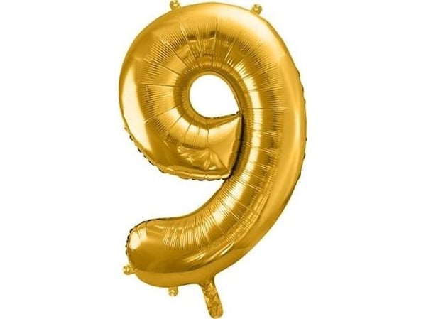Party Deco Folieballong nummer "9", 86cm, universalgull