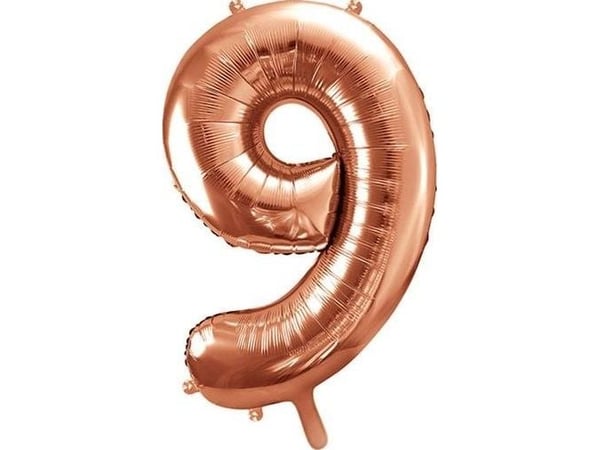 Party Deco Folieballong Nummer "9", 86cm, rosa gull, universal