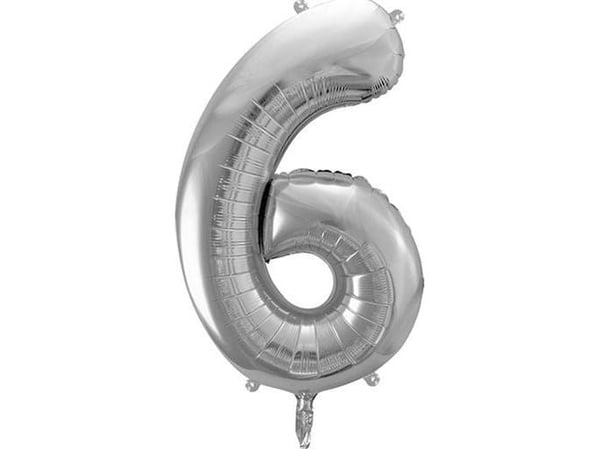 Party Deco Folieballong Nummer "6", 86cm, universal sølv