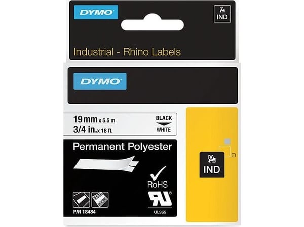 DYMO Rhino - Polyester - svart på hvitt - Roll (1.9 cm x 5.5 m) 1 kassett(er) permanent tape - for Rhino 4200, 6000, 6000 Hard Case Kit