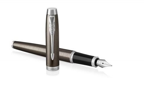 Parker IM, Brun, Patronpåfyllingssystem, Blå, Aluminium, Messing, Metall, Rund spiss, Rustfritt stål