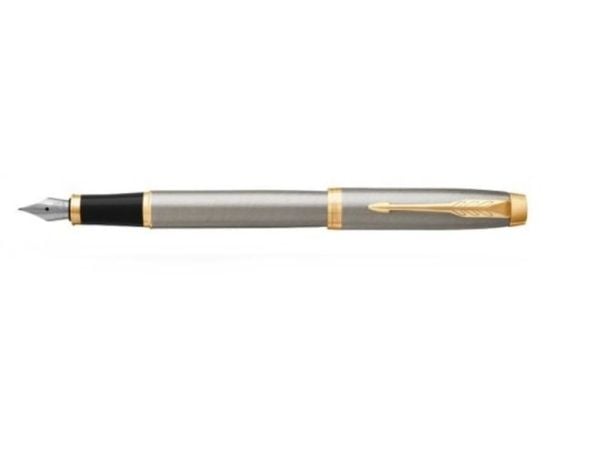 Parker IM, Børstet stål, Fyllesystem med patron, Blå, Aluminium, Messing, Metall, Rund spiss, Rustfritt stål