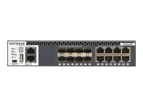 NETGEAR M4300-8X8F - Switch - L3 - Styrt - 8 x 10/100/1000/10000 + 8 x 10 Gigabit SFP+ - front til bakside-luftflyt - rackmonterbar