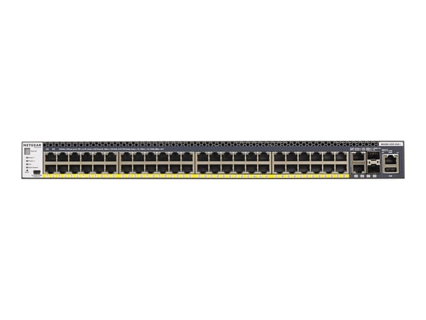 NETGEAR M4300-52G-PoE+ - Switch - L3 - Styrt - 2 x 10/100/1000/10000 + 2 x 10 Gigabit SFP+ + 48 x 10/100/1000 (PoE+) - front til bakside-luftflyt -...