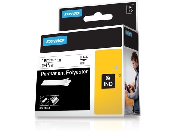 DYMO Rhino - Polyester - svart på hvitt - Roll (1.9 cm x 5.5 m) 1 kassett(er) permanent tape - for Rhino 4200, 6000, 6000 Hard Case Kit