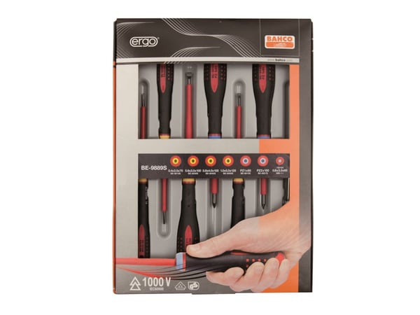 Bahco isolert skrutrekkersett ERGO™ 7 stk - SL3.0 tester; SL2.5/3.5/4.0/5.5; PH1/2 - 1000V VDE Bahco isolert skrutrekkersett ERGO™ 7 stk - SL3.0 tester; SL2.5/3.5/4.0/5.5; PH1/2 - 1000V VDE