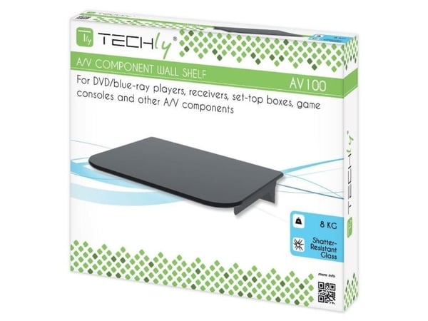 TECHly - Hylle - for lyd/video-komponenter - stål, herdet glass - svart - veggmonterbar