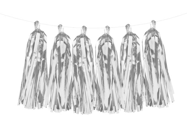 PartyDeco TG1-018M-KARTON, Garland, Silver, 1,5 m, 50 styck
