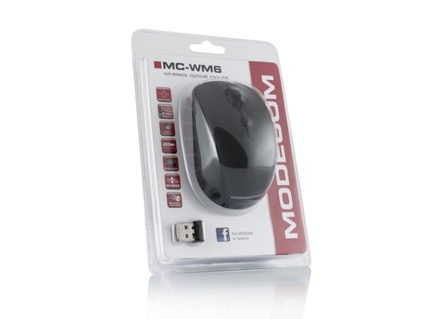 Modecom MC-WM6, Molempikätinen, Optinen, Langaton RF, 1600 DPI, Musta, Harmaa