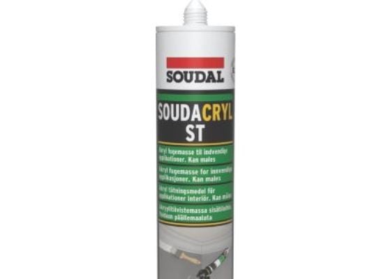 Soudacryl ST akryl fugemasse hvid 300ml patron. Malbar, til fugning af indvendige fuger på almindelige bygningsmaterialer