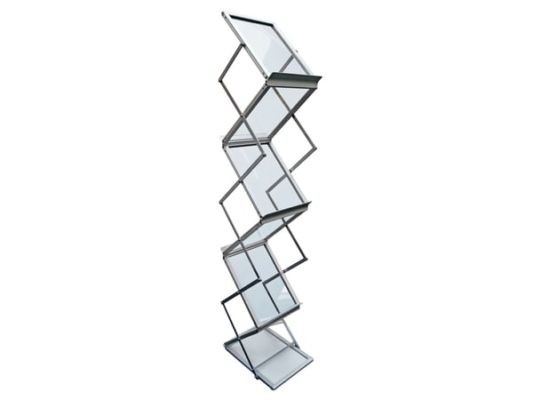 Brochure holder, Twinco Twin Light, 450x310x140mm A4 6 fag gulvmodel Z-shape, sølv