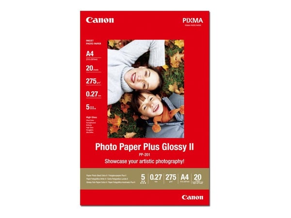 Canon Photo Paper Plus Glossy II PP-201 - Blank - A4 (210 x 297 mm) - 275 g/m² - 20 ark fotopapir - for PIXMA iP100, iP2600, iP2700, iX7000, MG2555...