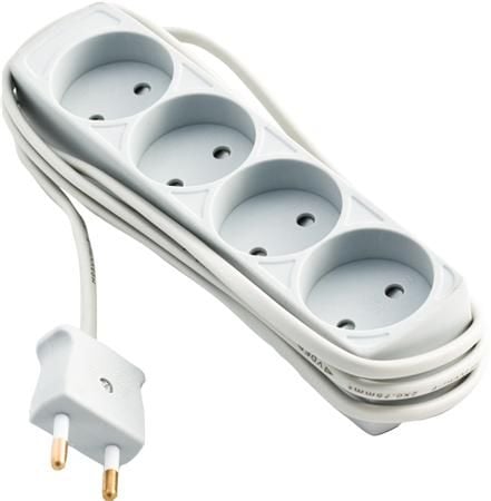 4-vägs vägguttag U/J med lock och 1,5 m kabel vit
