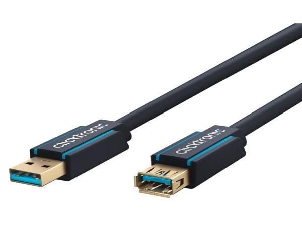 ClickTronic 3m USB 3.0 A/A m/f, 3 m, USB A, USB A, USB 3.2 Gen 1 (3.1 Gen 1), Hankjønn/hunkjønn, Blå