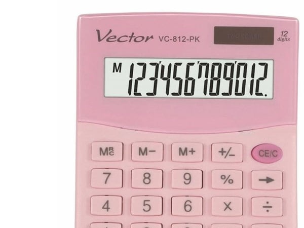 OFFICE LOMMEREGNER VECTOR KAV VC-812 PK VAALEANPUNAINEN