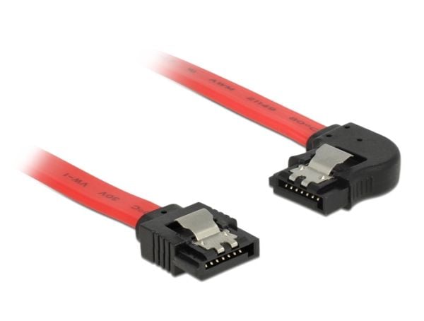 Delock - SATA-kabel - Serial ATA 150/300/600 - SATA (hann) til SATA (hann) - 50 cm - låst, venstrevinklet kontakt - rød