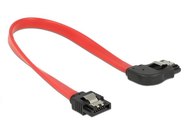 Delock - SATA-kabel - SATA (hann) til SATA (hann) - 20 cm - låst, rettvinklet kontakt - rød