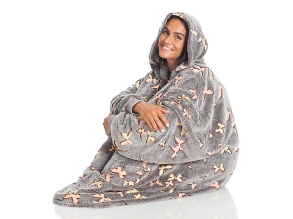 KANGURONE Glow Hoodie Pläd för vuxna, fjärilar