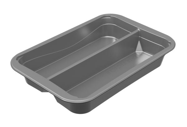 Plastbakke 2-rum C2294-2A 294x193x45 mm med Bæregreb CPET Sølv med Sort yderside,216 stk/krt