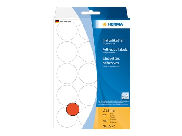 HERMA - Papir - permanent selv-adhesiv - rød - 32 mm rund 480 etikett(er) (32 ark x 15) runde etiketter