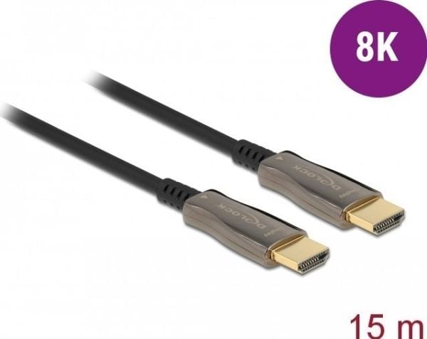 Delock høyhastighets - HDMI-kabel - HDMI hann til HDMI hann - 15 m - fiberoptisk - svart - støtter 8K 60 Hz (7680 x 4320)