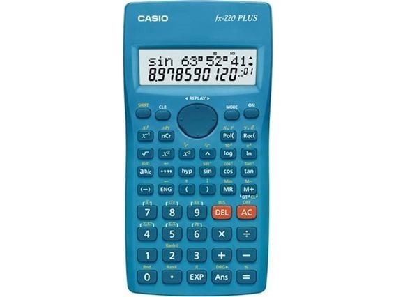 Casio FX-220 Plus, Lomme, Vitenskaplig, 12 sifre, 2 linjer, Batteri, Blå