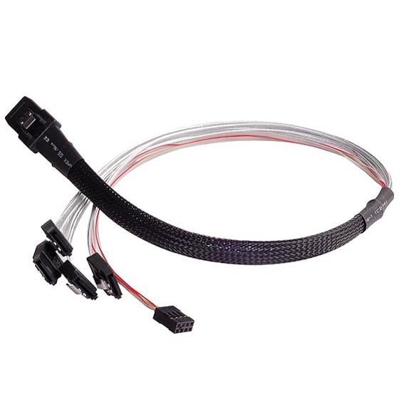 SilverStone CPS03 - SATA/SAS-kabel - med sidebånd - 4-spors - Mini SAS (SFF-8087) (hann) til SATA, sidebånd (hunn) - 50 cm - svart