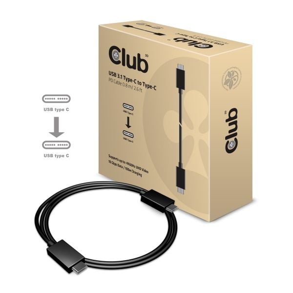 Club 3D CAC-1522 - USB-kabel - USB-C (hann) til USB-C (hann) - USB 3.1 Gen 2 - 80 cm - reversibel C-kontakt