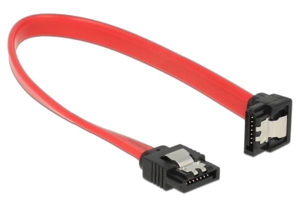 Delock - SATA-kabel - Serial ATA 150/300/600 - SATA (hann) til SATA (hann) - 20 cm - låst, 90° kontakt - rød