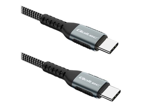 Qoltec - USB-kabel - USB-C (hann) til USB-C (hann) - USB 2.0 - 20 V - 5 A - 1.5 m - støtte for Power Delivery 3.0, 100 W-strømforsyningsgjennomgang...