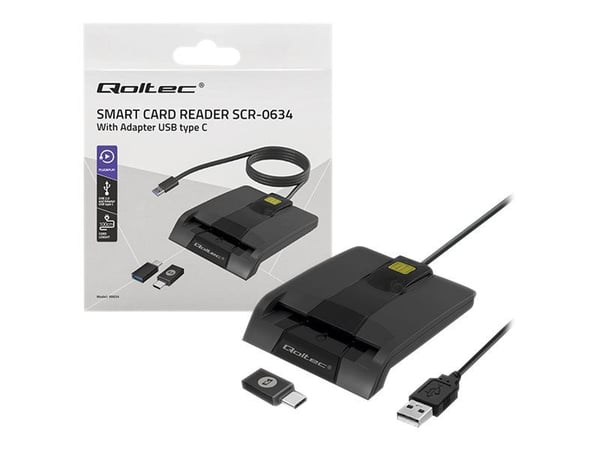 Qoltec SCR-0634 - SMART-sirukortinlukija - USB 2.0, USB-C