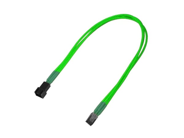 Nanoxia - Forlengelseskabel for viftestrømforsyning - 3 pin internstr (hunn) til 3 pin internstr (hann) - 30 cm - neongrønt