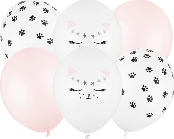 PartyDeco SB14P-306-000-6, Toy balloon, Latex, Sort, Gull, Rosa, Hvit, Oval, 30 cm, 6 stykker