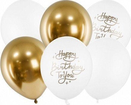 PartyDeco SB14P-305-000-6, Toy balloon, Latex, Gull, Hvit, Bursdag, Oval, 30 cm