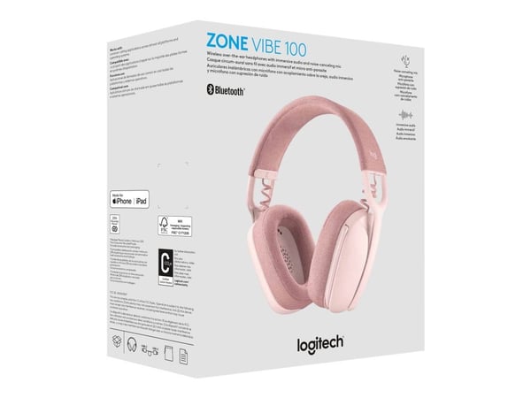 Logitech Zone Vibe 100 - Kuulokkeet - Bluetooth - langaton - Rose