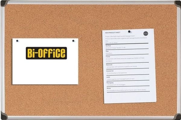 Bi-Office Maya Cork Board, Fast anslagstavla, Aluminium, Svart, Trä, Kork, 600 x 450 mm, Aluminium, Aluminium